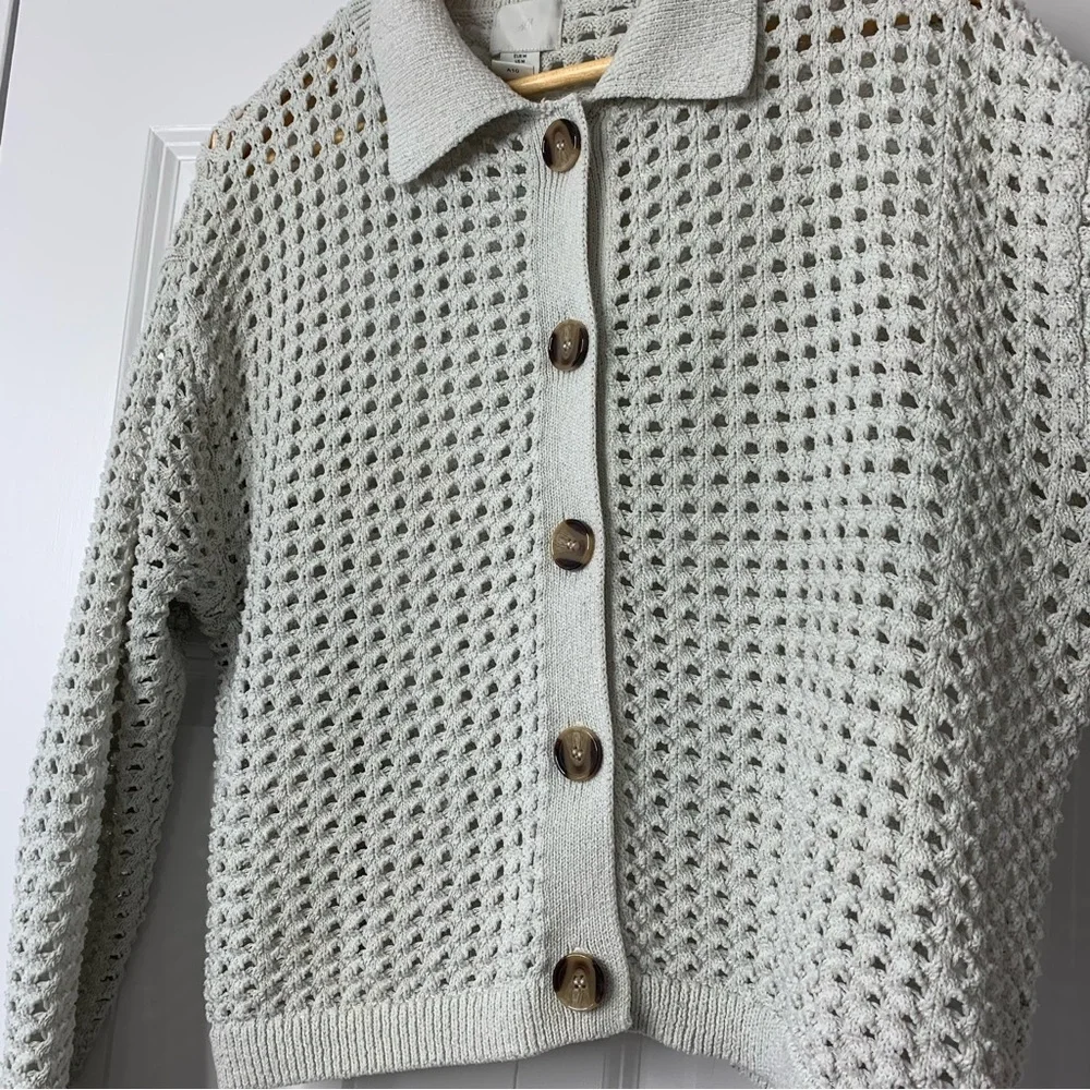 H&M Beige Button-Up Open Knit Cardigan Size US M - Picture 4 of 12
